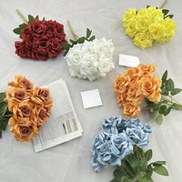 AA261013001 Desain Baru Buket Bunga Mawar Sutra Biru Tua Bernuansa Debu untuk Dekorasi Pernikahan dan Rumah