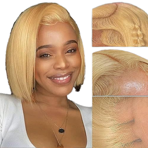 HD Dentelle Frontale Naturel Pérou Vierge Perruque de Cheveux Humains Courte Droite Bob avec des Cheveux de Bébé <span class=keywords><strong>Blond</strong></span> Miel pour les Femmes Noires - Product Image 2