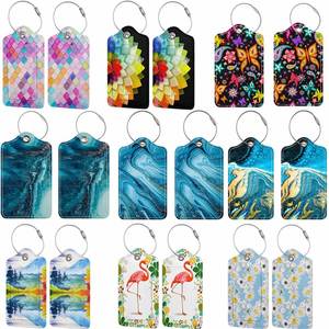 Fashion Color Printed Leather Luggage <b>Tags</b> Novelty Travel Suitcase Boarding ID Card Holder with <b>Key</b> Chains Promotion Gifts - Product Image 1