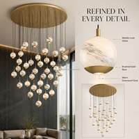Lustre personnalisé en forme de globe en verre imitation marbre, or et noir, avec plusieurs pendentifs en cascade pour hall d'hôtel, escalier, villa