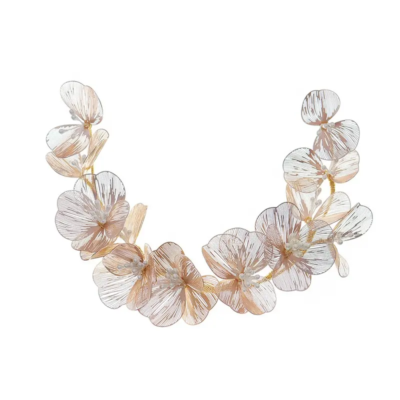 Korean Style Wedding Hair Accessories Gold Wire Flower Bridal Headband Hair Clip Headpiece For Travel Shooting Props