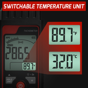 Tacómetro de Alta Calidad para Automoción de 2.5 a 99999 RPM, Medición de Velocidad RPM Digital sin Contacto con Retroiluminación a Color y Retención de Datos - Product Image 5