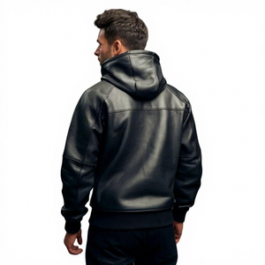 Custom Men's Leather Hoodie <b>Jacket</b> Premium PU Leather Hooded <b>Jacket</b> Casual Streetwear OEM ODM Wholesale Manufacturer - Product Image 5