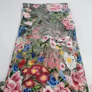 Renda de malha 3d aplique bordado flor tule tecido