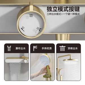Jboyurn Copper Shower Set Wall <b>Mounted</b> Adjustable Temperature Rainfall Shower Head With Handheld <b>Spray</b> Gold Finish - Product Image 3