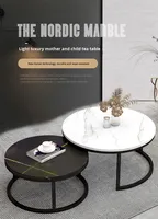 Table basse de luxe au design européen moderne avec plateau en marbre et structure en acier carbone, écologique, haute capacité de charge