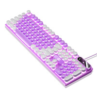 YINDIAO K600 104 Key Wired Gaming Keyboard Retro Round Keycaps Mechanical Feel Rainbow Backlit for PC Laptop