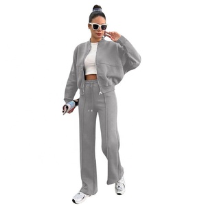 Ensemble <span class=keywords><strong>femme</strong></span> pour l'automne et l'hiver, nouveau et tendance, couleur unie, cardigan zippé en <span class=keywords><strong>velours</strong></span>, <span class=keywords><strong>pantalon</strong></span> droit décontracté - Product Image 3