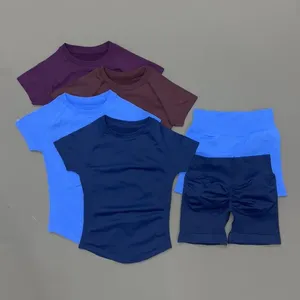 Conjunto Deportivo de 2 Piezas para Mujer, Top de <span class=keywords><strong>Manga</strong></span> Corta <span class=keywords><strong>sin</strong></span> Costuras, Shorts Levanta Glúteos, para Entrenamiento, Fitness, Running, Yoga - Product Image 6