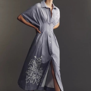 Vestido Camisero Floral 100% Algodón con Bordado de Encaje, Casual, Veraniego, Transpirable y Ecológico - Product Image 1
