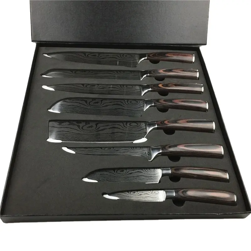 Nieuw Product 8 Stuks Keuken Chef Messen Set 8 Stuks Damascus Keukenmessen Set Met Houten Handvat Voor Geschenken En Keuken