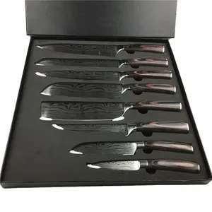 Nuevo producto, 8 piezas, juego de cuchillos de Chef de cocina, 8 piezas, juego de cuchillos de cocina de Damasco con mango de madera para regalos y cocina