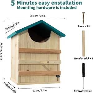 Rustik sedir ağacı el işi baykuş evi açık Screech baykuş kutusu ile kuş standı ahşap yuva kutusu - Product Image 2