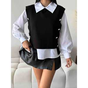 Blusa y Camisa de Mujer con Detalles Tejidos, Diseño Elegante con Acentos Tejidos - Product Image 1