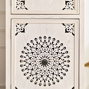 INNOVA Home Kitchen <b>Sideboard</b> Living Room White Wooden Carved Storage Drawer Cabinet with 2 Doors Accent Modern <b>Metal</b> Handles - Product Image 5