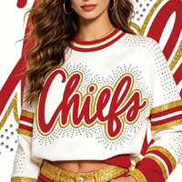 Patchs thermocollants Chiefs en strass et paillettes 3D gonflées de 11 pouces pour sweats à capuche de match de football