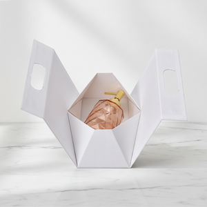 Custom White Textured Paper Foldable Triangle Gift <b>Box</b> Portable Handle Magnetic Gift <b>Packaging</b> - Product Image 6