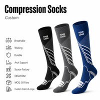 Chaussettes de compression personnalisées OEM de haute qualité avec logo, douces, à compression graduée, hauteur genou, pour la course, l'athlétisme, la randonnée, pour hommes