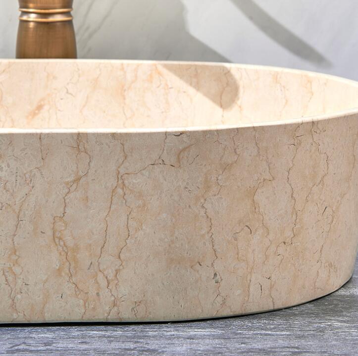 Lavabo En Marbre Beige Sur Comptoir - Dimensions 55x45x15 Cm, Neuf Sous Emballage