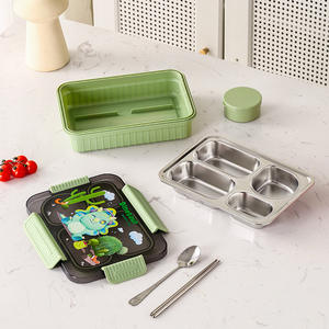 กล่องข้าวสแตนเลสลายการ์ตูนพร้อมช่องเก็บอาหารแบบปิดสนิทสำหรับสำนักงานและนักเรียน สีชมพู สีฟ้า สีเขียว สีม่วง - Product Image 4