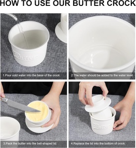 Pot à beurre en céramique française écologique avec joint de ligne d'eau de couvercle de pot en porcelaine à motif végétal pour réfrigérateur de comptoir de cuisine - Product Image 3