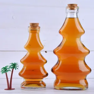 Hristmas-botella de vino de cristal de árbol, recipiente de bebida de zumo de fruta con corcho, botellas de vino únicas