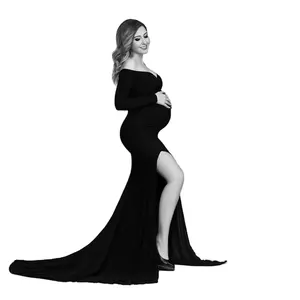 Abito da gravidanza in cotone a manica lunga maternità abiti fotografici per abito fotografico - Product Image 1