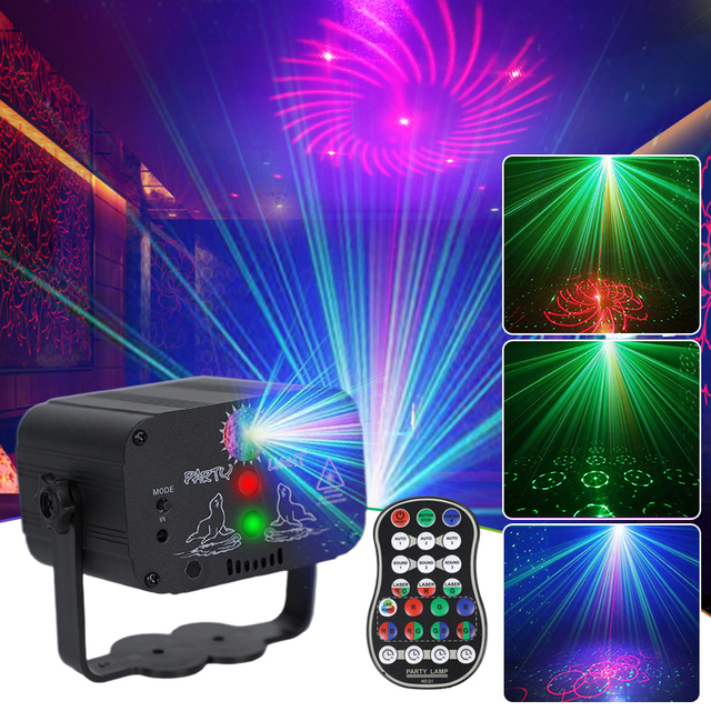 DJ Laser Party Lights, RGB LED Disco Light Sound Activated Projector Strobe Light with Remote Control for Christmas Halloween