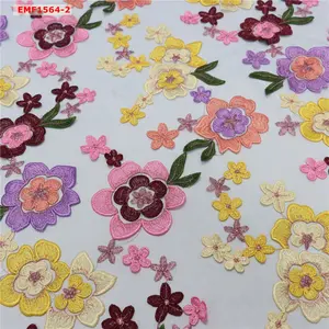 Gaun pernikahan kain Tule bordir pengantin desain kustom jaring Applique bordir bunga 3D kain renda bunga