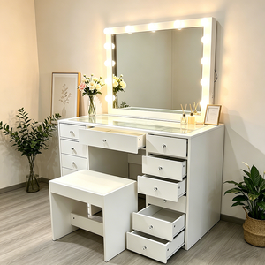 Coiffeuse avec éclairage, coiffeuse avec multiprise, ensemble de coiffeuse avec grands tiroirs, miroir de coiffeuse, blanc - Product Image 2