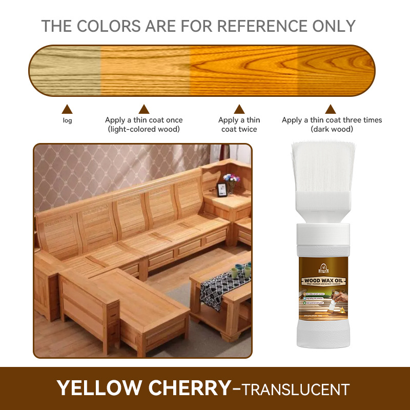 Huile de cire pour bois jaune cerise semi-transparente 150g avec pinceau