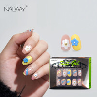 Vente en gros d'ongles artificiels en gel souple à motifs floraux ovales colorés pour l'été, ongles à presser de haute qualité, design sans décoloration