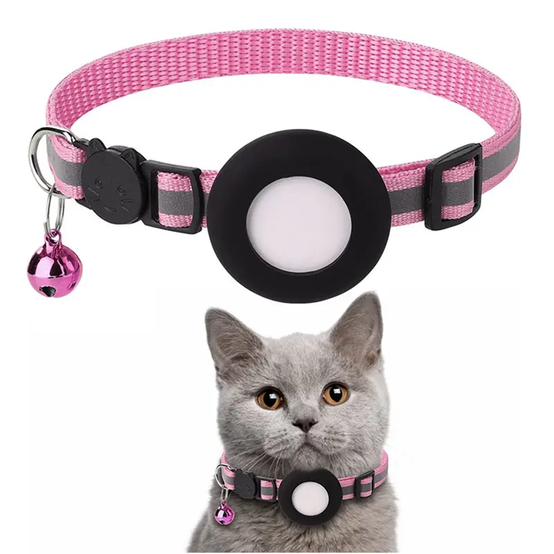 Reflexivo Pata Bonito Equipado Rastreador Nylon Strap Dog Airtag Collar Air Tag Cat Collar com Bell