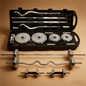 Ensemble d'haltères et de barres réglables portables 10-55 kg avec barre de curl et étui, équipement de musculation en fonte pour la maison - Product Image 1