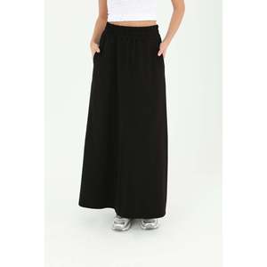 Puane Women's Black <b>Elastic</b> Waist Long <b>Skirt</b>, Comfortable and Stylish for Daily Wear and Special Occasions, Model 18207ETK - Product Image 4