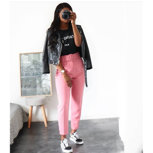 <span class=keywords><strong>Pantalon</strong></span> de costume <span class=keywords><strong>cigarette</strong></span> taille haute décontracté et ajusté pour femme, coupe neuf-quarts, très tendance - Product Image 3