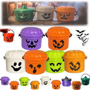 Cubo de Halloween para dulces con asa, diseño de calabaza, cubos de dulces con cara de calabaza, cubo de dulces con diseño de fantasma de calabaza para suministros de fiesta de Halloween - Product Image 1