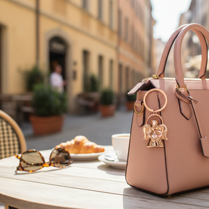 Portachiavi Angelo in Oro Rosa con Ciondolo a Cuore per Auto o Borsa - Product Image 3