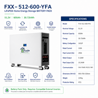 Batería de Almacenamiento de Energía Doméstica Apilable Fuxile FXX-512-600-YFA 51.2V 600Ah 30.72kWh LiFePO4 con BMS Inteligente de 200A CAN/RS485/RS232/WiFi