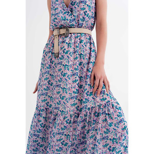 Vestido Largo sin Mangas con Estampado Floral en Verde - Product Image 4