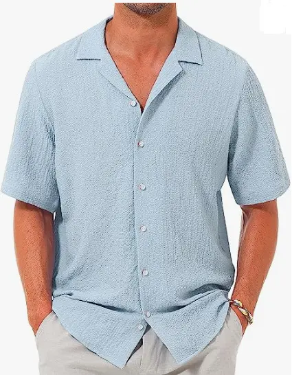 Summer Lapel Mens Linen Button Down Shirts Ultra Soft Lightweight Short Sleeve Cotton Casual Beach Shirt Tops
