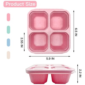 Lot de 4 boîtes à collation Syh663, ensemble de boîtes à bento à 4 compartiments, réutilisables, multicolores, intégrées pour les collations - Product Image 2