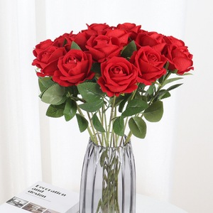 Fleurs artificielles en velours rose simulé, rouge, 12 pièces, décoration de mariage et de la maison - Product Image 1