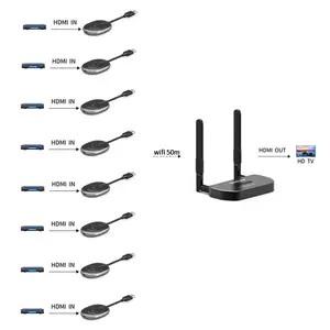 Dongle Pemancar dan Penerima Video Audio Extender HDMI Nirkabel 8 Ke 1 50M Sinyal HD 4K untuk Laptop Ponsel Ke TV