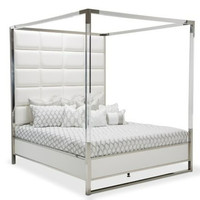 Lit à baldaquin de luxe avec cadre King Size, tête de lit capitonnée en cuir, lit à quatre poteaux en acrylique, mobilier de chambre moderne