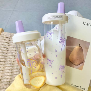 ขวดน้ำพลาสติกแบบมีฟองสำหรับใส่ชากาแฟน่ารักพร้อมหลอดดีไซน์สำหรับเล่นกีฬาใช้ในยิมเดินทางดื่มน้ำออกแบบได้ตามต้องการ - Product Image 6