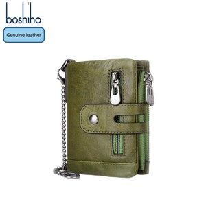 Boshiho Men's Real Leather Bifold <b>Wallet</b> <b>RFID</b> <b>Blocking</b> Double Zipper Coin Pocket Purse Anti-Theft Chain <b>Wallets</b> - Product Image 1