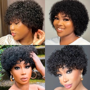 Bán Buôn Brazil Ấn Độ Mật Độ 150 Afro Kinky Xoăn Pixie Tóc Giả Cho Phụ Nữ Không Ren Phía Trước <span class=keywords><strong>Bob</strong></span> Phong Cách Ngắn Curl Tóc Giả Màu Đen - Product Image 5