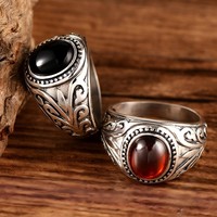 Bague BOCAI S925 en argent sterling pour homme, avec agate noire et grenat, motif vigne antique, pierre précieuse, style hip-hop punk, bijoux en argent fin