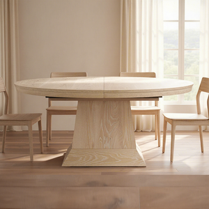 โต๊ะอาหารไม้โอ๊คแท้ทรงกลมแบบขยายได้ 6 ที่นั่ง ทนทาน ใช้ในบ้าน - Product Image 1